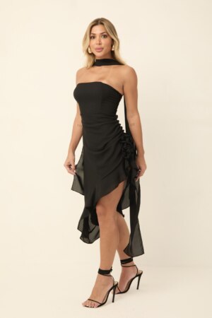 Closet - Vestido Midi Com Babado E Flor Débora