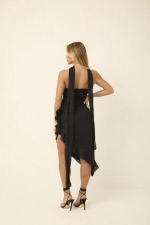 Closet - Vestido Midi Com Babado E Flor Débora