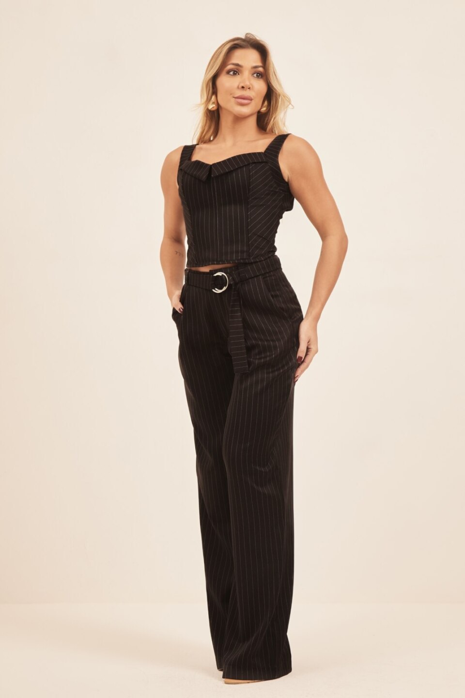 Closet - Calça Alfaitaria Reta Prega Profunda Com Cinto