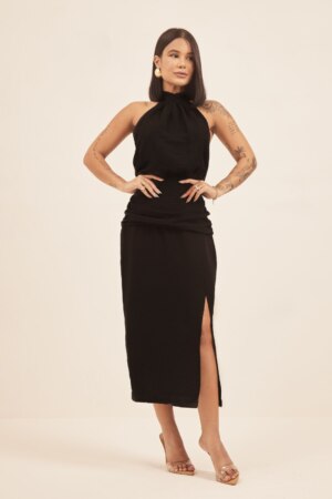 Closet - Vestido Midi Com Gola Sabrina