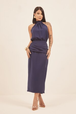 Closet - Vestido Midi Com Gola Sabrina