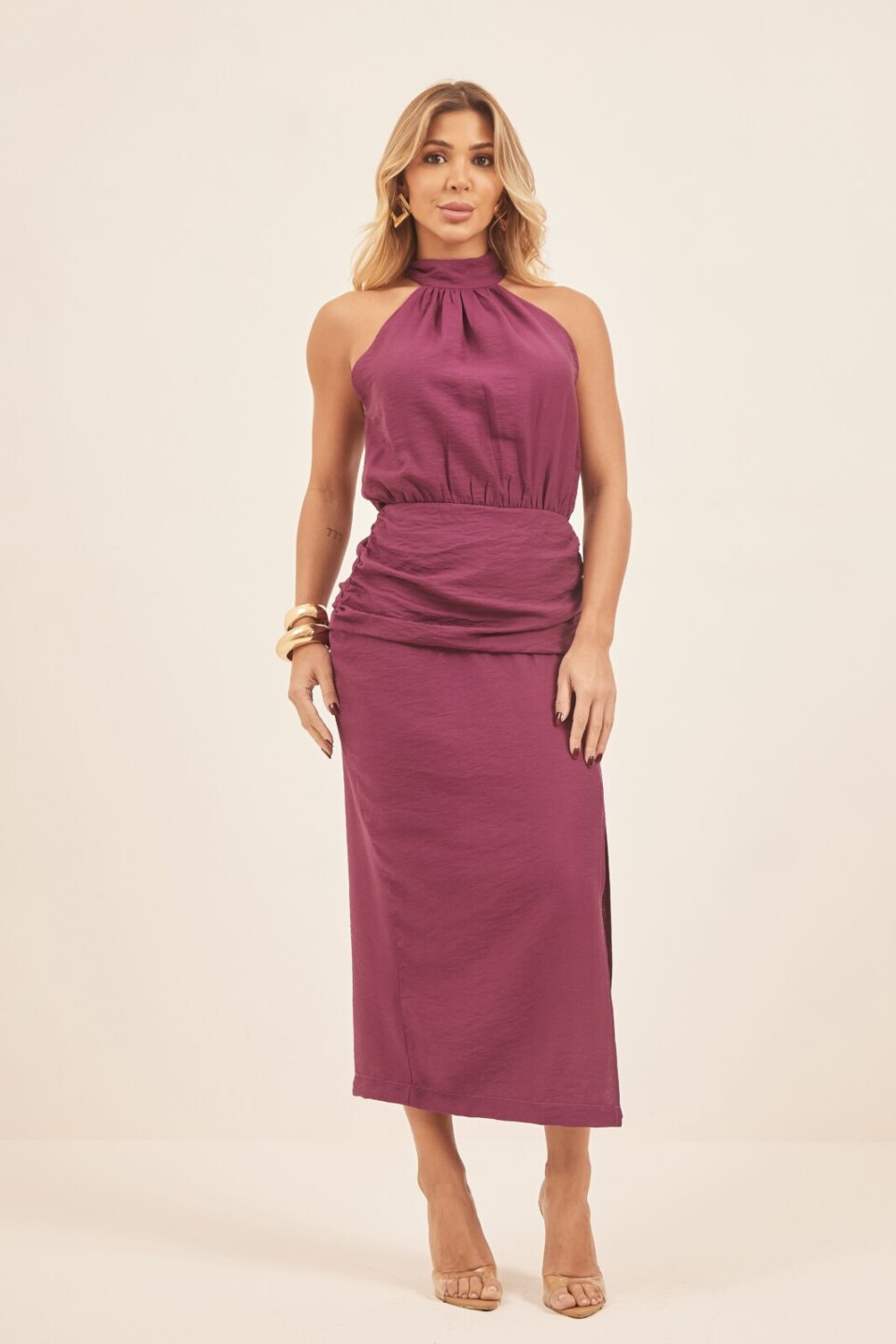 Closet - Vestido Midi Com Gola Sabrina