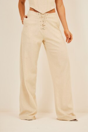 Closet - Calça Reta Linho Com Ilhós