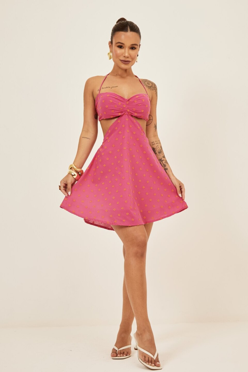 Closet - Vestido Curto Evasê Bordado Fernanda
