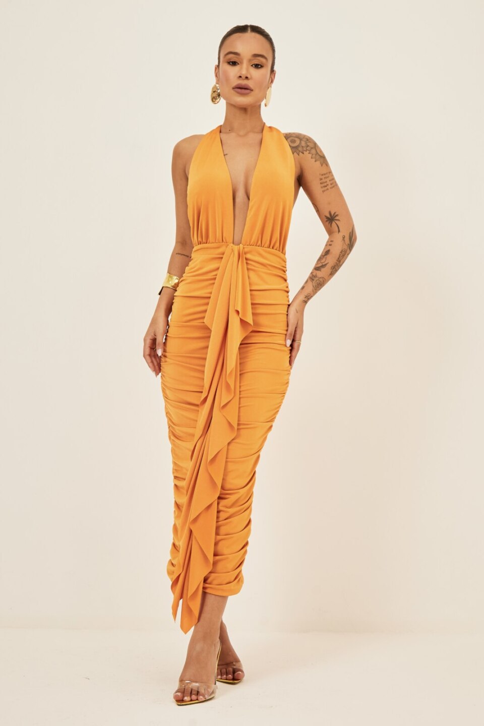 Closet - Vestido Mídi Com Decote e Dabado Sarah