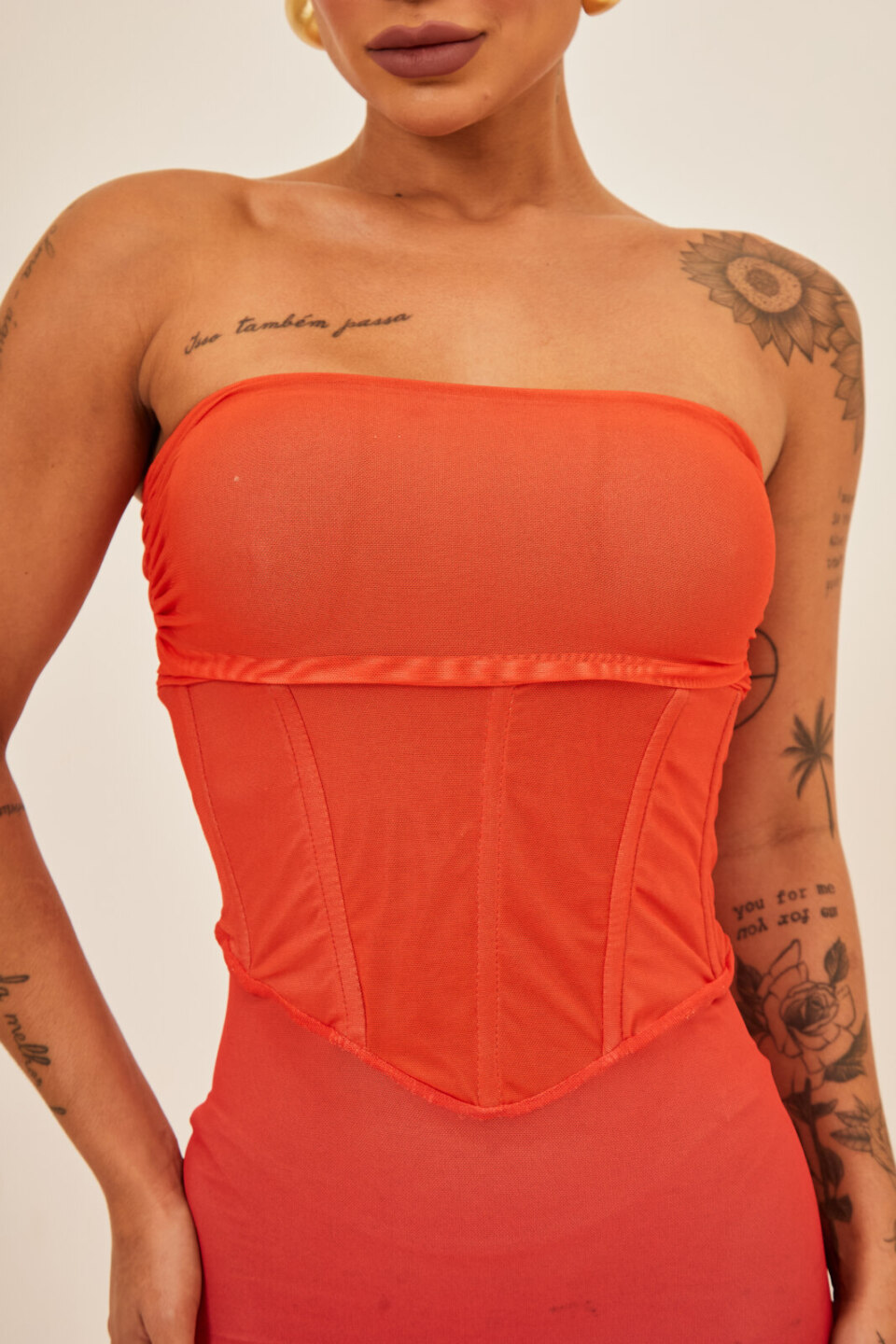 Closet - Vestido Mídi Corset Tomara que Caia Degrade