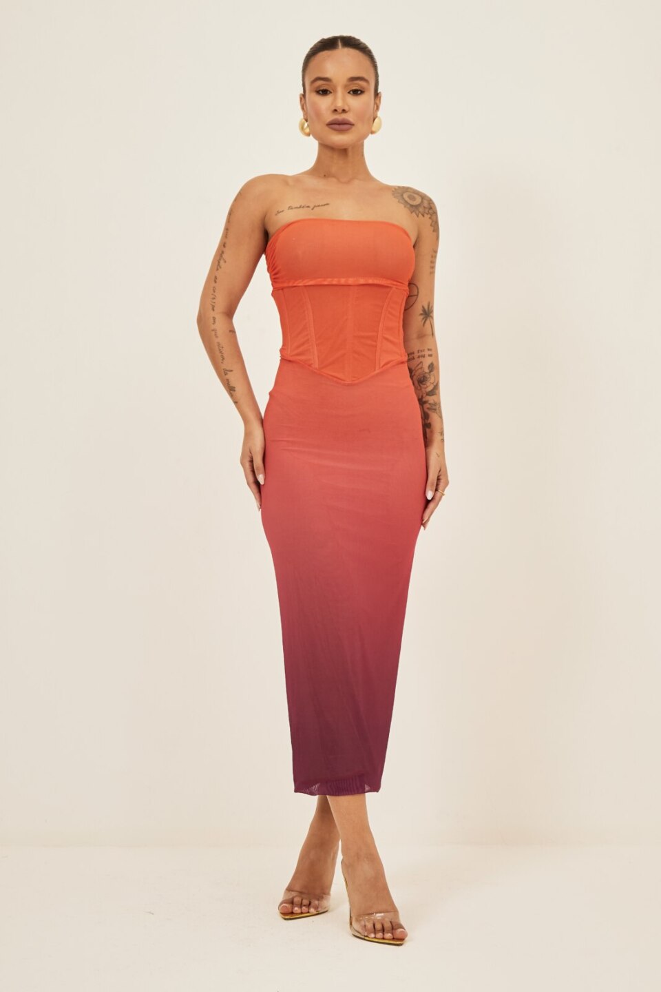 Closet - Vestido Mídi Corset Tomara que Caia Degrade