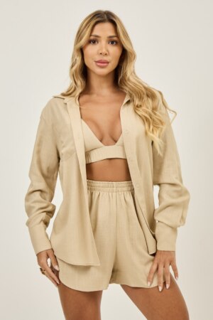 Closet - Conjunto Camisa Com Short E Top Fresh