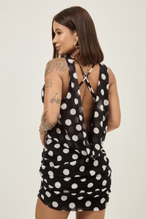 Closet - Conjunto Poa blusa degage e saia franzida