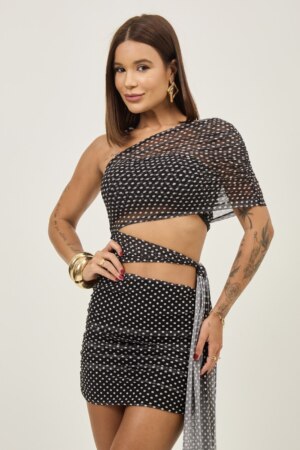 Closet - Vestido Curto Tule Poa Com Recortes Geisi