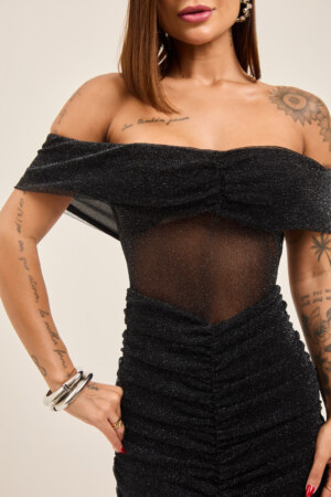 Closet - Vestido Ombro a Ombro Tule Brilhoso Kátia