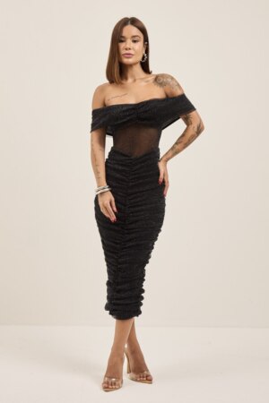 Closet - Vestido Ombro a Ombro Tule Brilhoso Kátia