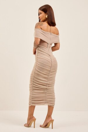 Closet - Vestido Ombro a Ombro Tule Brilhoso Kátia