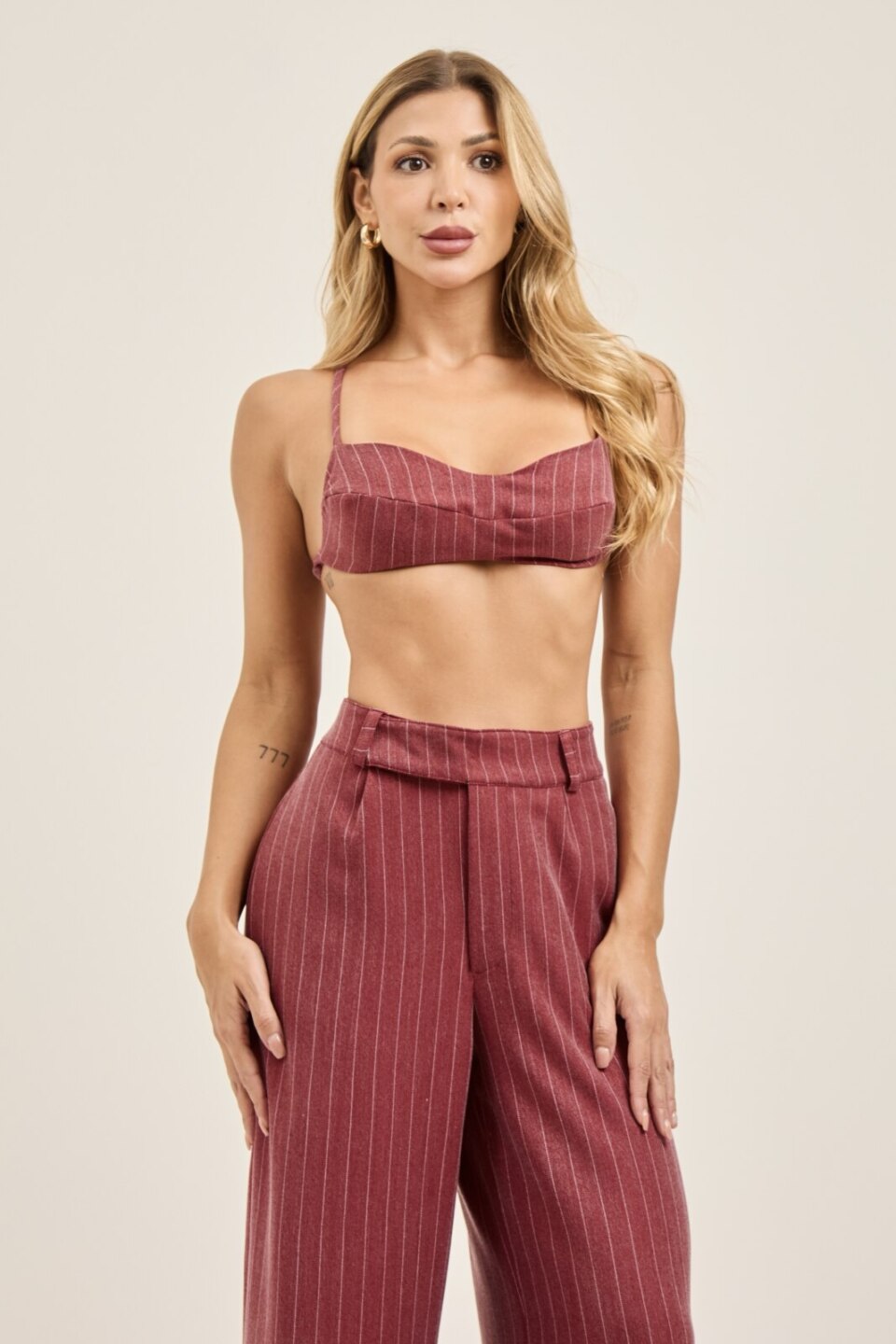 Closet - Conjunto Top e Calça Alfaiataria Risca de Giz