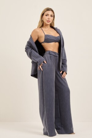 Closet - Conjunto Top e Calça Alfaiataria Risca de Giz