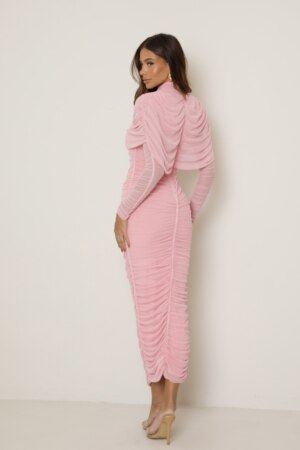 CLOSET: Moda Feminina Elegante, Exclusiva e Atemporal - Vestido Midi Franzido Com Manga Tule Olívia