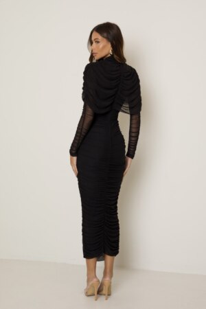 CLOSET: Moda Feminina Elegante, Exclusiva e Atemporal - Vestido Midi Franzido Com Manga Tule Olívia