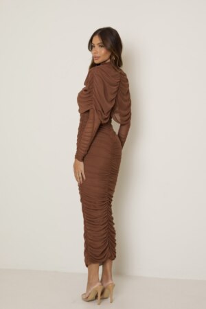 CLOSET: Moda Feminina Elegante, Exclusiva e Atemporal - Vestido Midi Franzido Com Manga Tule Olívia