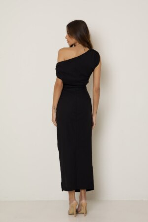 CLOSET: Moda Feminina Elegante, Exclusiva e Atemporal - Vestido Ombro a Ombro Assimétrico Linho Vivian