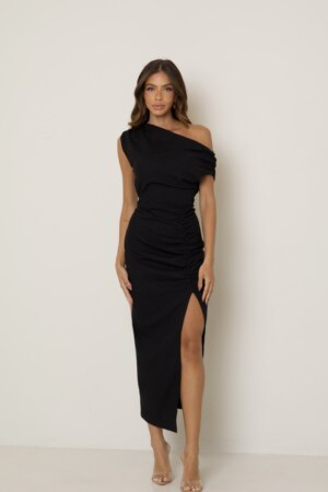 CLOSET: Moda Feminina Elegante, Exclusiva e Atemporal - Vestido Ombro a Ombro Assimétrico Linho Vivian