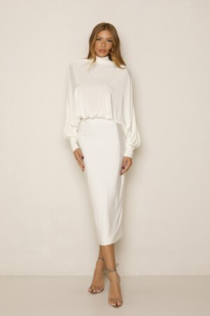 CLOSET: Moda Feminina Elegante, Exclusiva e Atemporal - Vestido Mídi Com Manga Longa Pérola